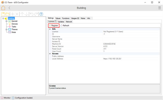 Register building automation controller