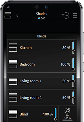 Shades control on smart phone