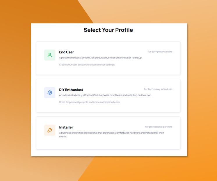 Profile selection on registration page