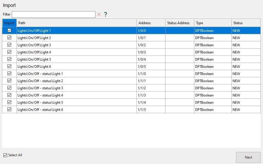 Step 3 screenshot: select datapoints to import