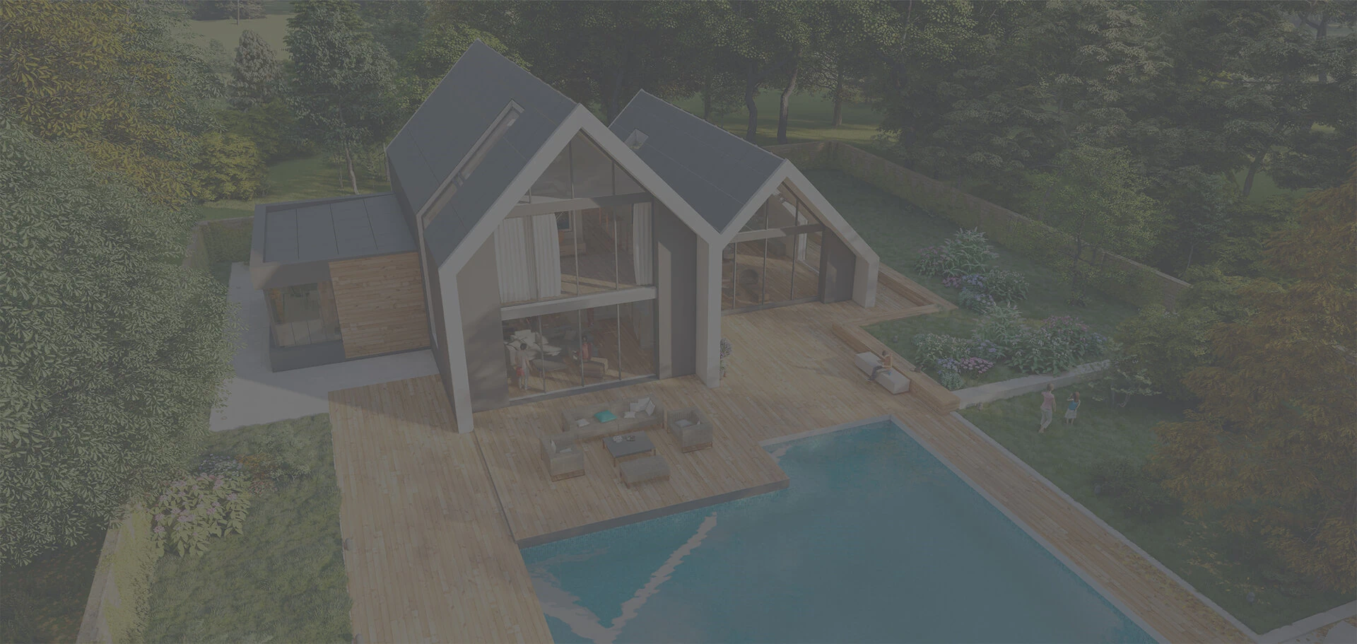 Modern house with pool and trees